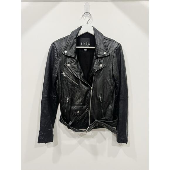 Veda Jayne Leather Moto Jacket in Black - Picture 3 of 16